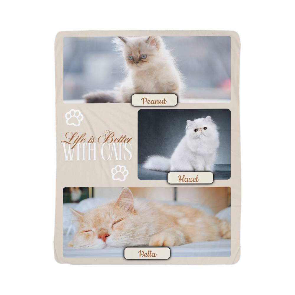 🐾  "Life is better with Cats" Personalized Photo Collage - sherpa blanket