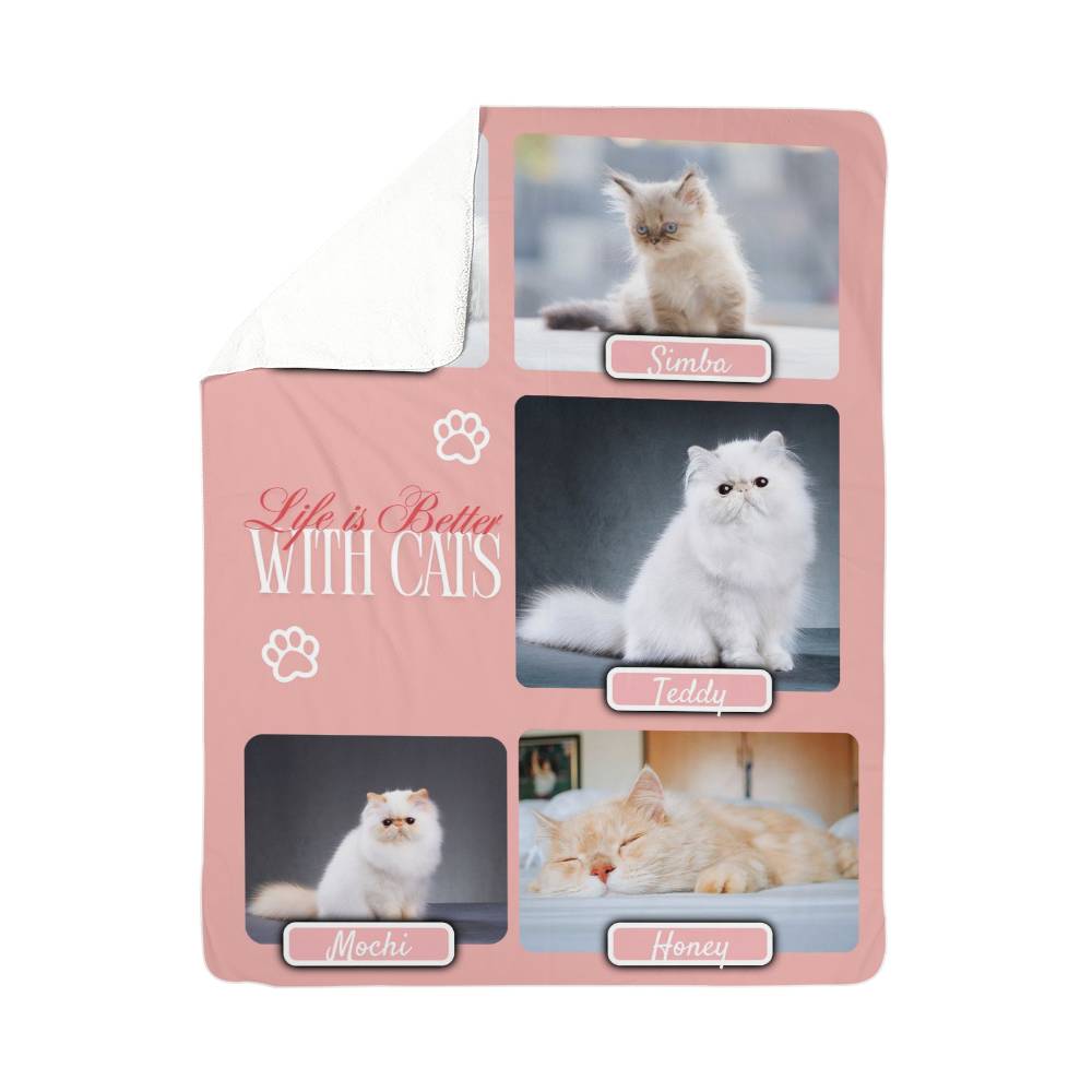 🐾  "Life is better with Cats" Personalized Photo Collage - sherpa blanket