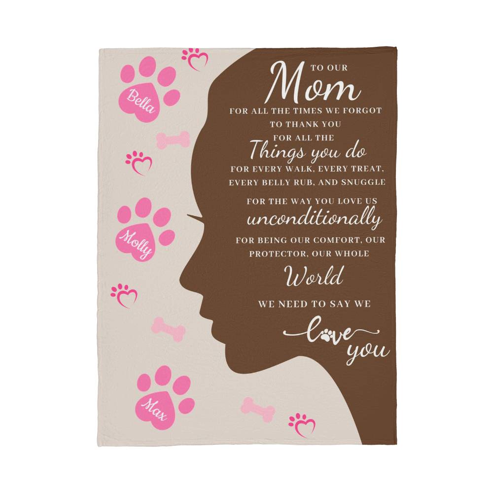 🐾 To Our Mom Dog Blanket - Personalized Dog Names - Dog Mom Gift 🎁 - Fleece Throw