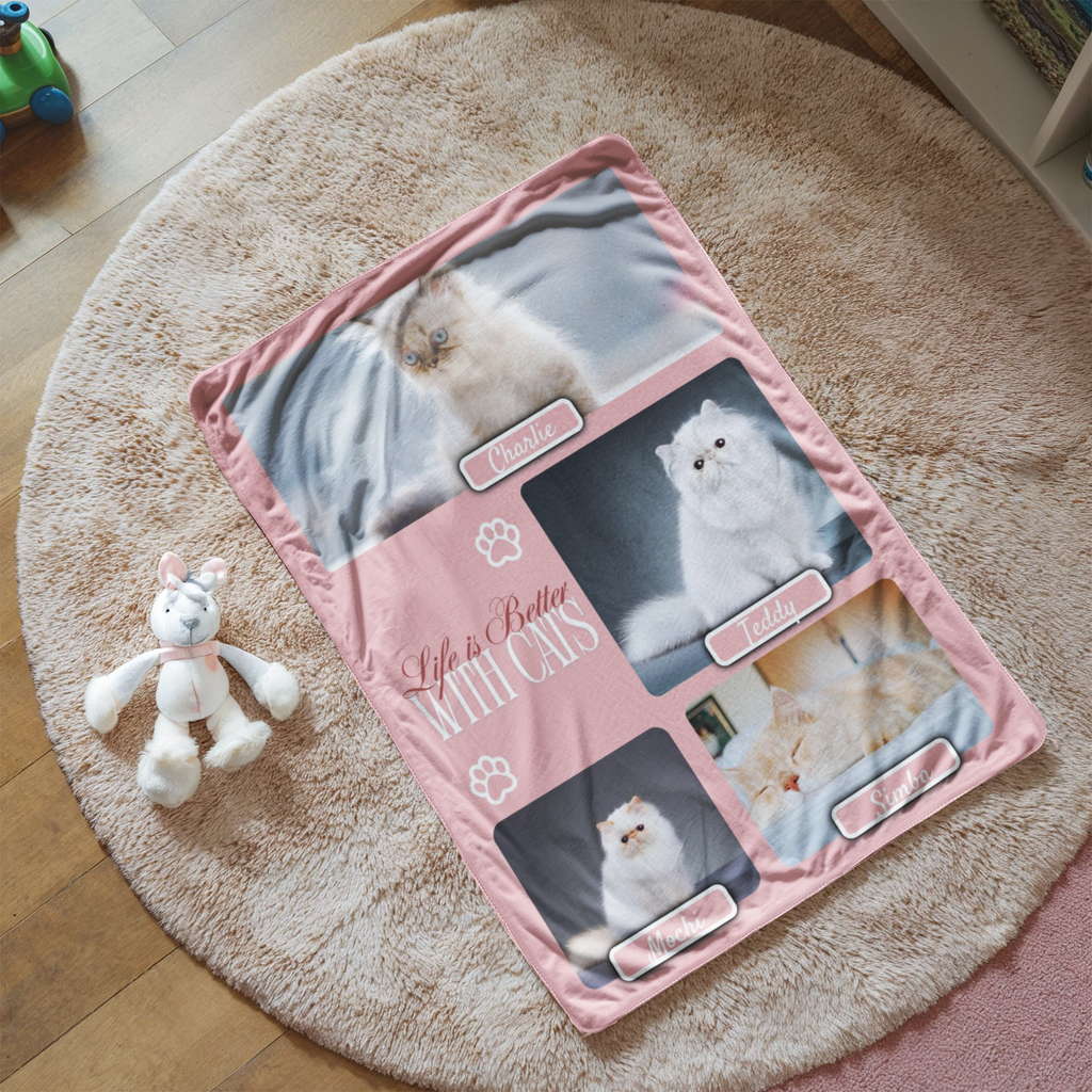 🐾  "Life is better with Cats" Personalized Photo Collage - sherpa blanket