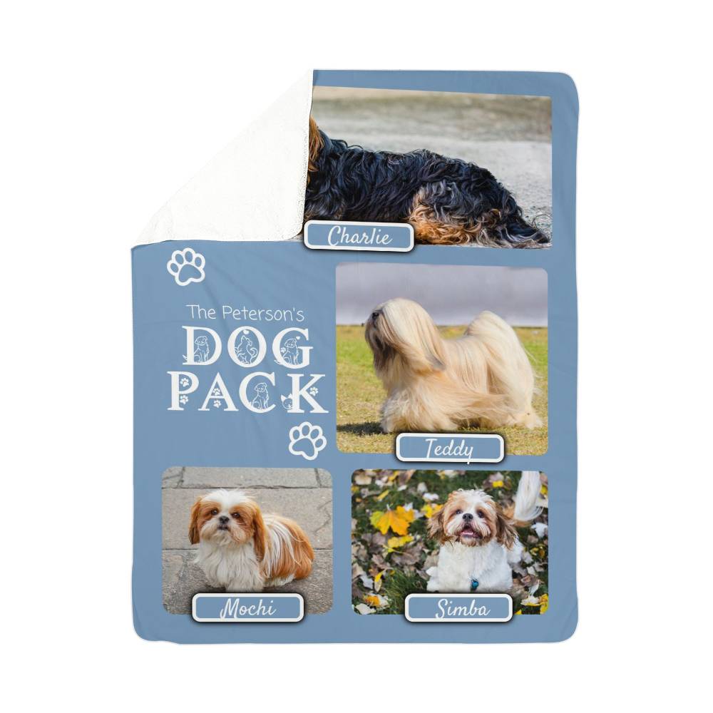 "Dog Pack" Personalized Photo Collage Sherpa Blanket - Multi-Dog Gift