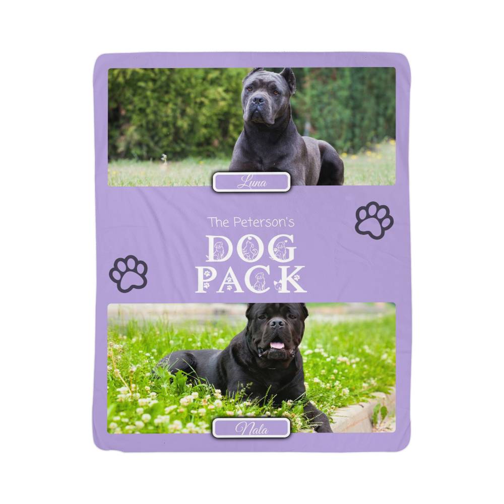 "Dog Pack" Personalized Photo Collage Sherpa Blanket - Multi-Dog Gift