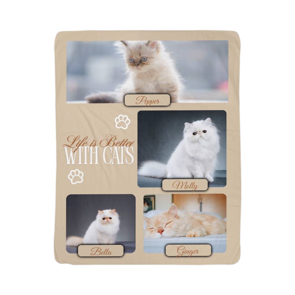 🐾  "Life is better with Cats" Personalized Photo Collage - sherpa blanket