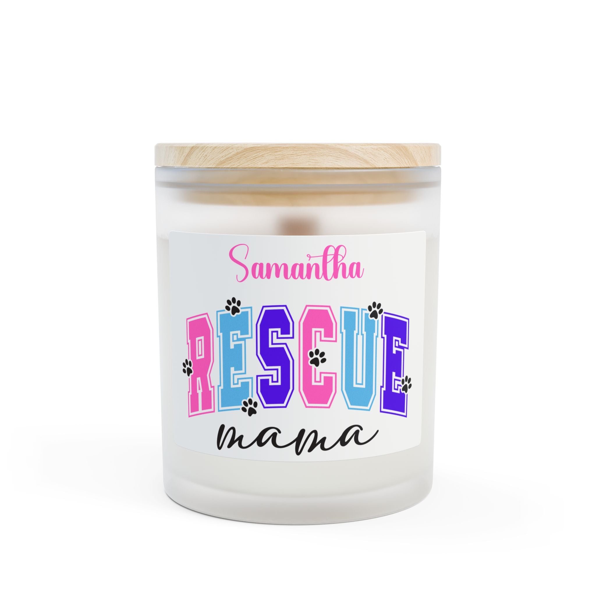 Rescue Mama Personalized Frosted Glass Candle – Wooden Wick | 9 Scents