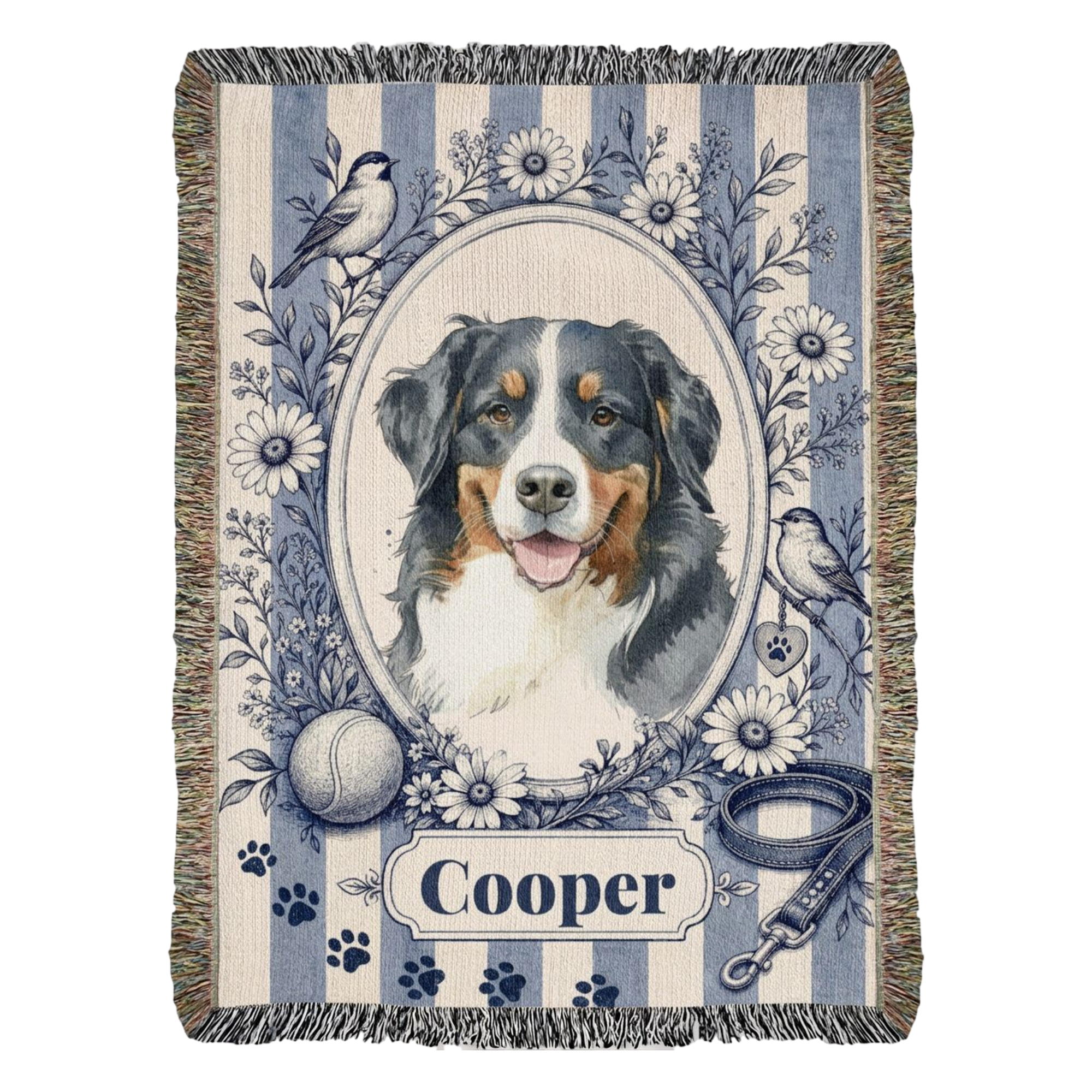 Custom Watercolor Photo Woven Blanket – Vintage Stripe