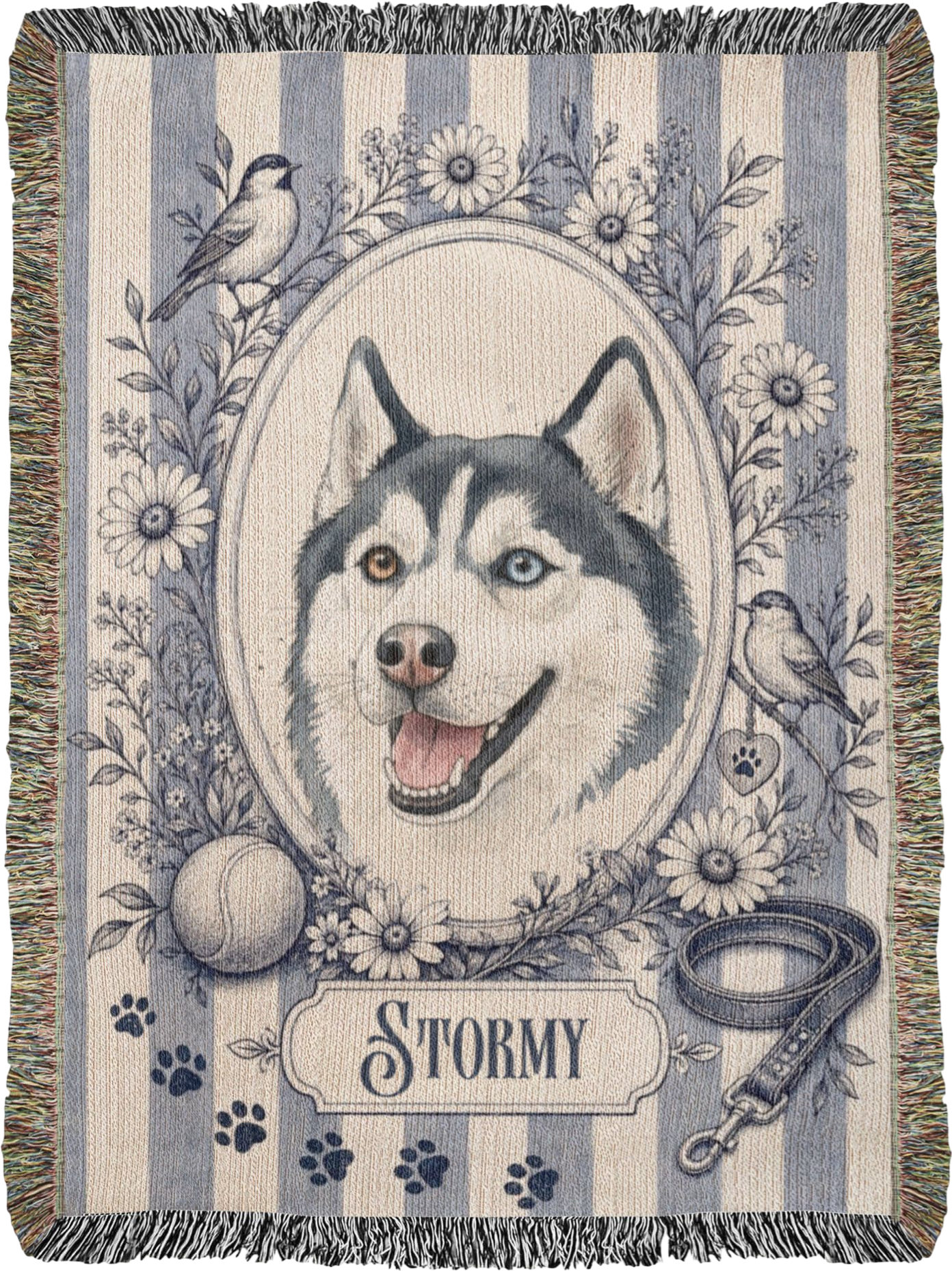 Custom Watercolor Photo Woven Blanket – Vintage Stripe